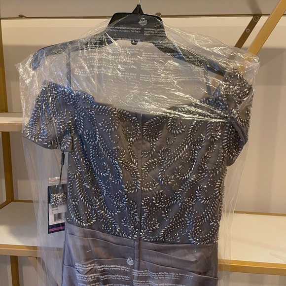 La Femme Off the Shoulder Beaded Satin Trumpet Gown - Picture 6 of 7